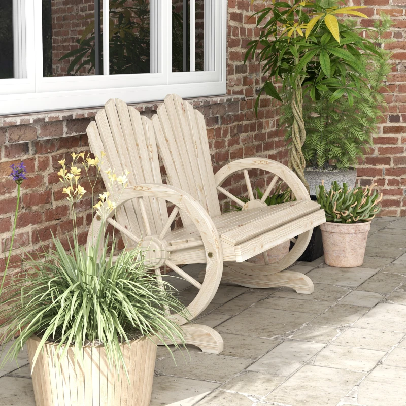 Outsunny Panchina da Giardino in Legno Stile Country con Braccioli a Ruota, 108x66x95cm, Legno Naturale