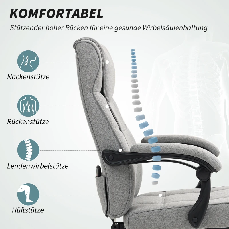 HOMCOM Ergonomische Bureaustoel met Massage en Ligfunctie Voetsteun Grijs