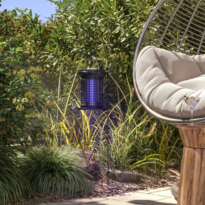 Outsunny Lâmpada Mata Mosquitos Elétrica 2 em 1 5W com Luzes LED UV Recarregável Solar e USB Efeito 30 m² para Jardim Terraço Preto