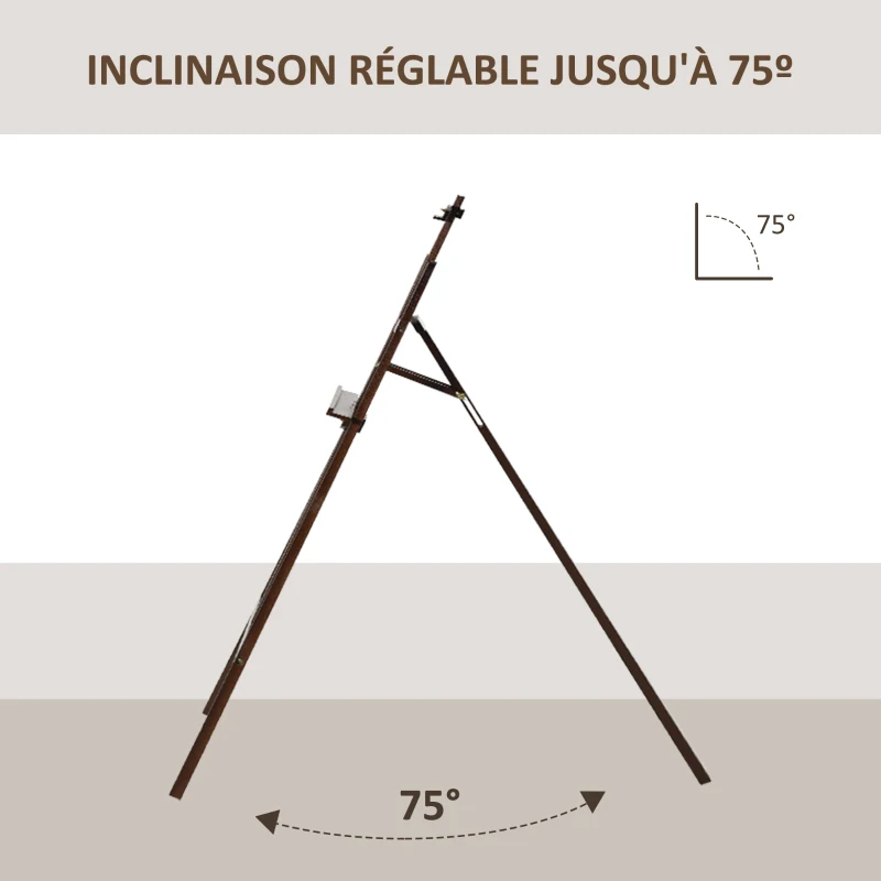 HOMCOM Chevalet d'artiste sur pieds dim. 51,5L x 71,5l x 134,5H cm inclinaison réglable 90° max. bois de pin