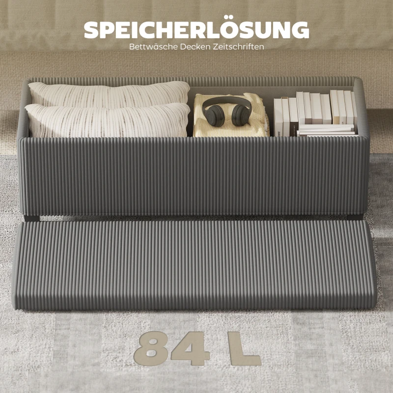 HOMCOM Opbergbank met opbergruimte, gestoffeerde bank voor woonkamer, slaapkamer, hal, cordbekleding, grijs