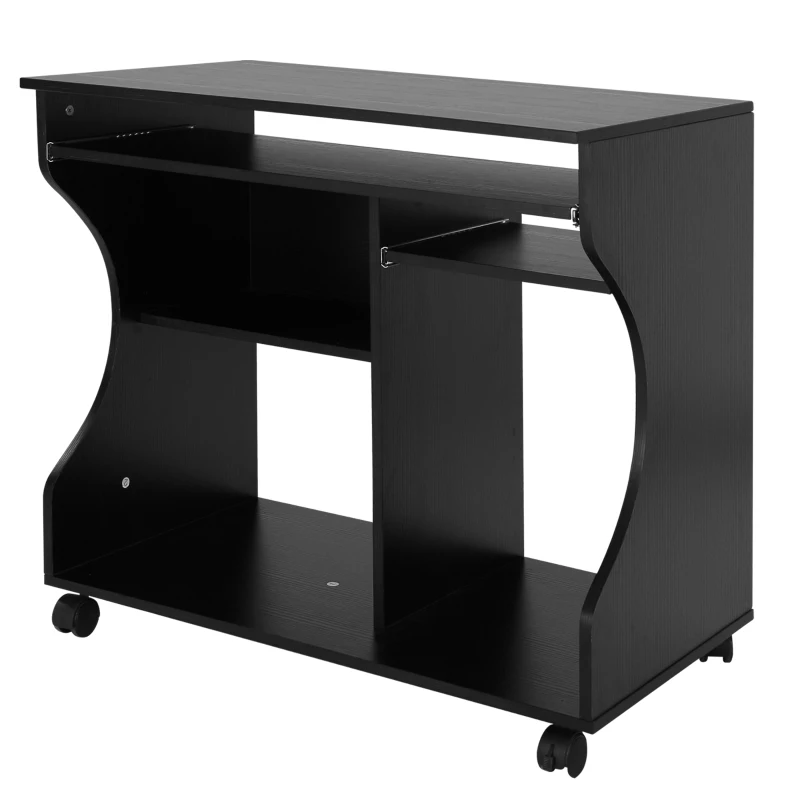 HOMCOM Mobiel rolbaar bureau zwart computerbureau tafel werktafel met aflegvlak