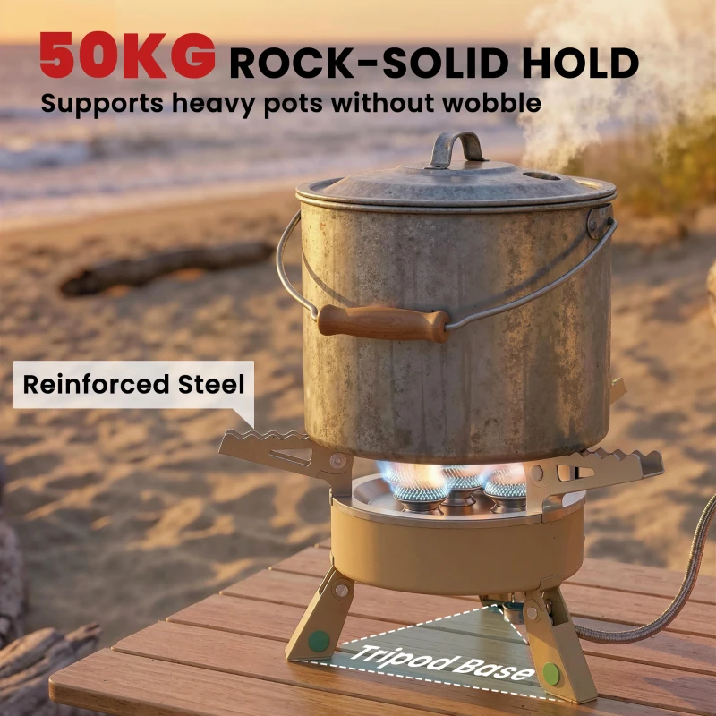 Outsunny 7000W Camping Stove with Piezo Ignition, High Power Gas Stove with 50kg Capacity and Carry Bag for Outdoor Hiking Khaki