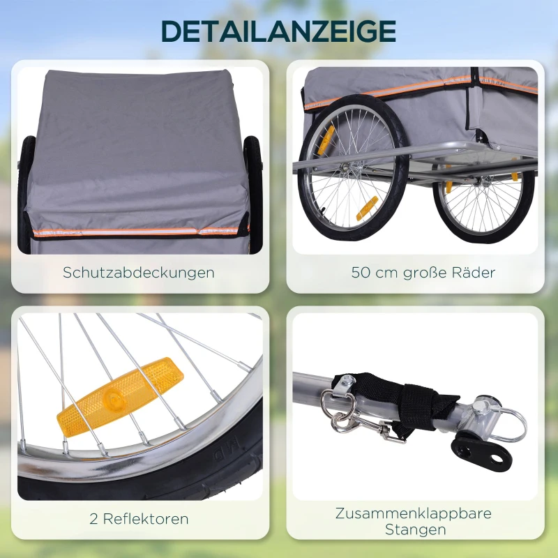 HOMCOM Transportaanhanger fietsaanhanger fiets opvouwbaar CargoTrailer grijs(m-6)