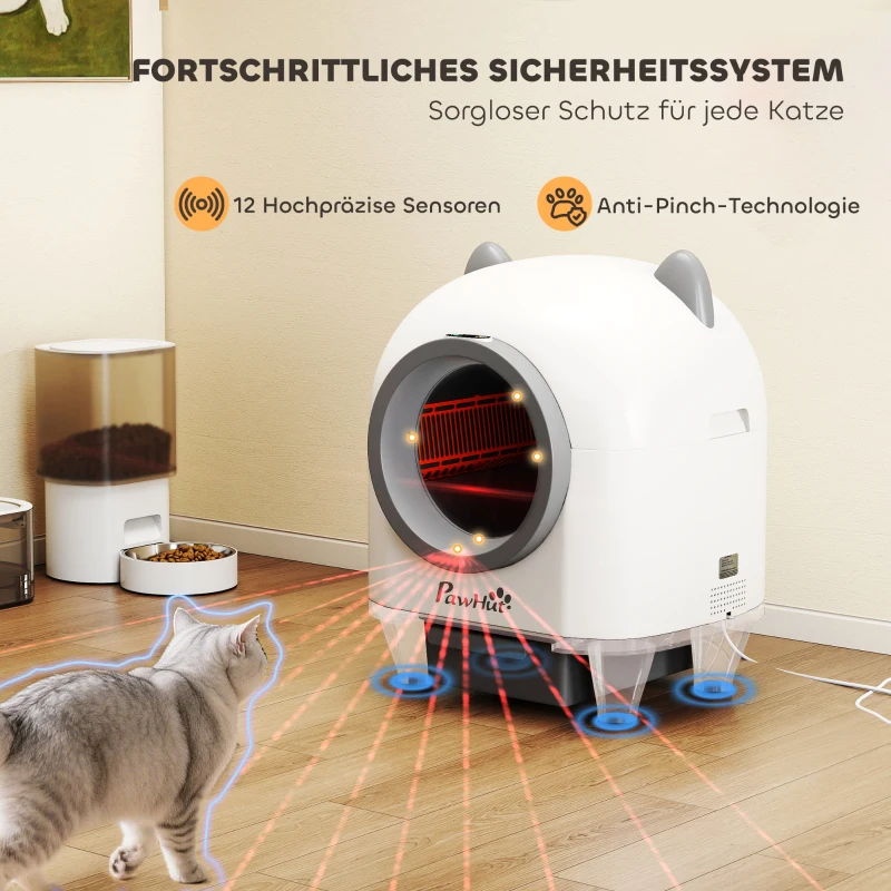 PawHut Zelfreinigende Kattenbak met App-besturing 80 L Geurbestrijding voor Meerdere Katten
