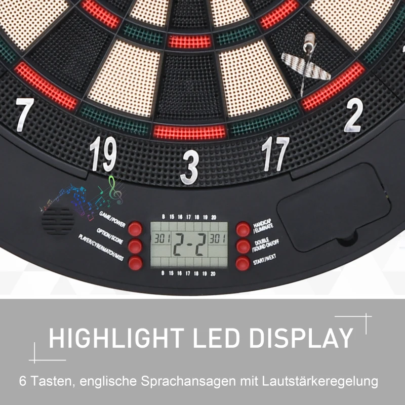 HOMCOM Elektronisch dartbord dartschijf dartset met 6 darts zwart + oranje 8 spelers