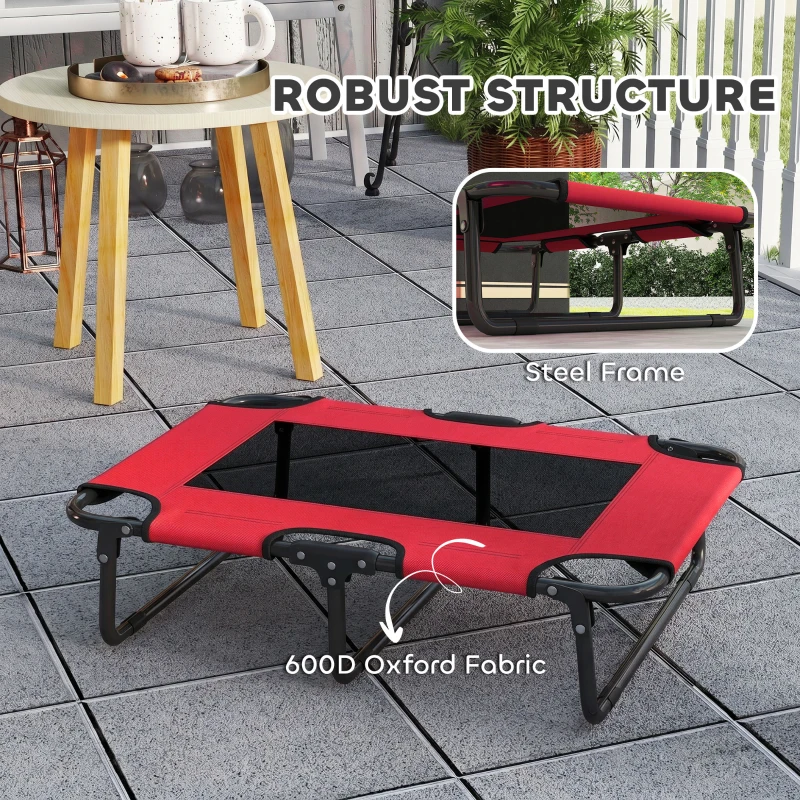 PawHut Portable Raised Dog Bed, Elevated Pet Cot with Breathable Mesh for Indoor Outdoor, for Small Medium Dogs, Red
