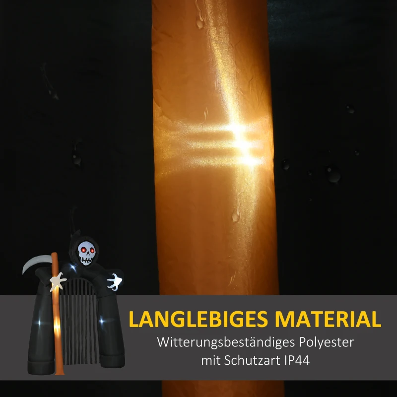 HOMCOM Grote Halloween Tuindecoratie Magere Hein-boog Zelfopblaasbaar met LED-verlichting 2,85 m