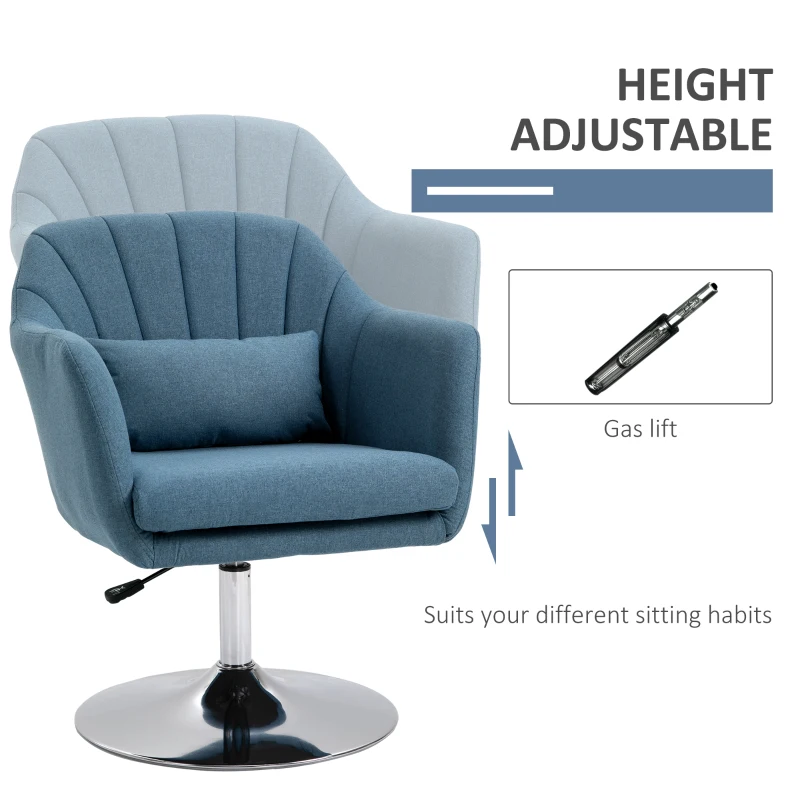 HOMCOM Swivel Accent Chair, Linen Fabric Tub Vanity Chair, Modern Armchair with Adjustable Height and Lumbar Support for Living Room Bedroom Salon Make up Room Dressing Table, Blue