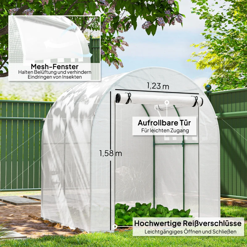 Outsunny Kas, draagbare plantenkas met stalen frame en kunststofafdekking, Wit