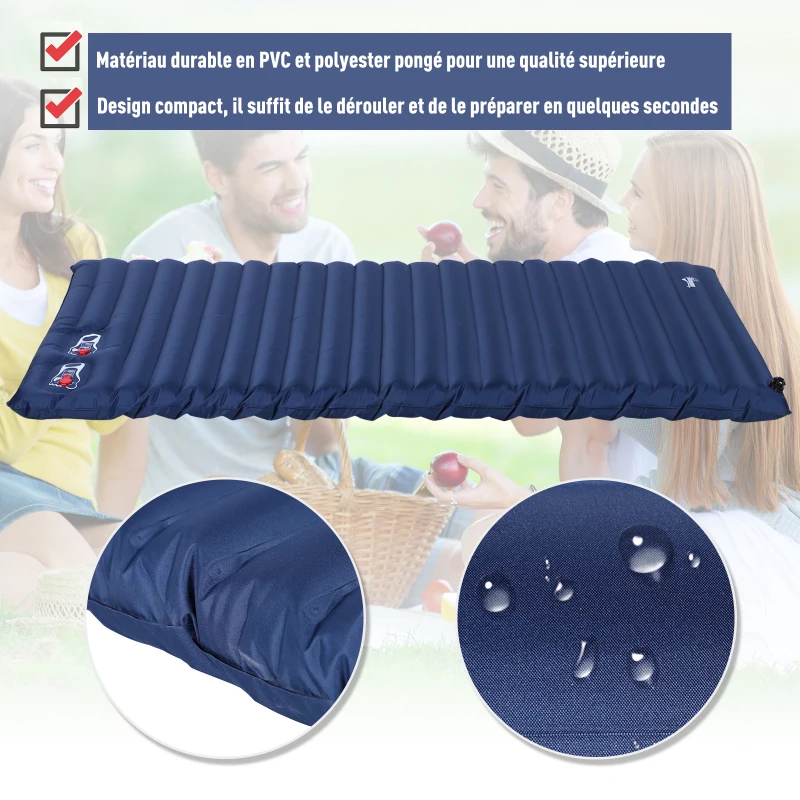 Outsunny Matelas autogonflant de camping - grand confort 2 personnes - pliable avec sac de transport inclus - bleu marine