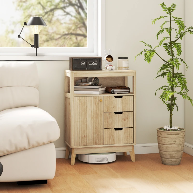 HOMCOM Small Sideboard with Drawers and Adjustable Shelf - Nature Wood Finish