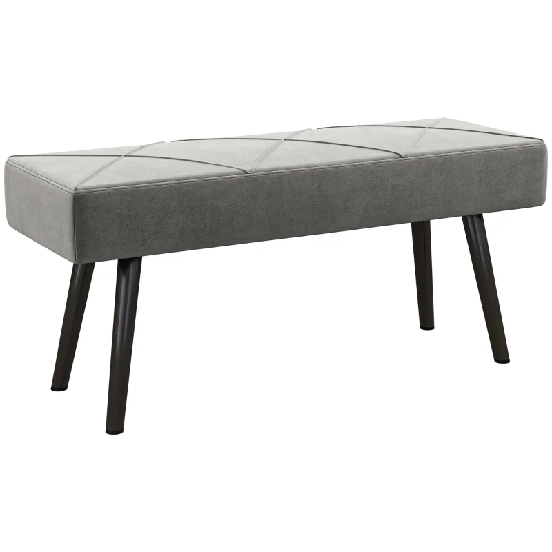 HOMCOM Grijze Zitbank Beklede Bank Bedbank, Fluweelachtige Look, 100 x 36 x 45 cm