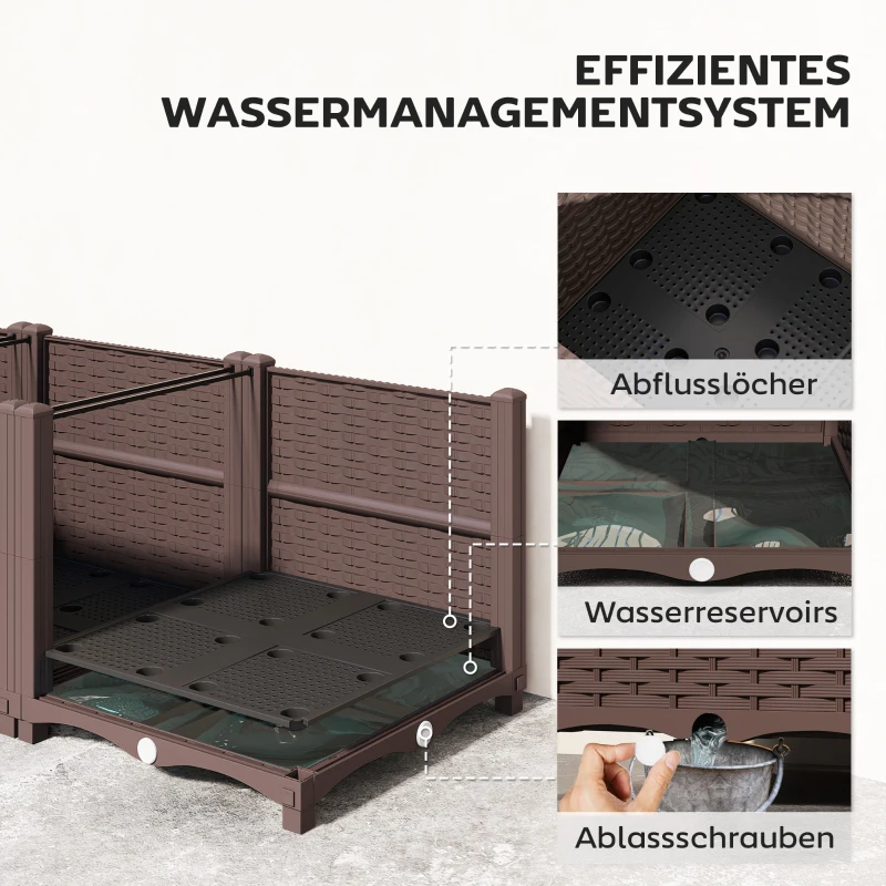 Outsunny Hoogbed Kunststof, modulair plantenbed met zelfbewateringssysteem 120 x 40 x 37 cm Bruin