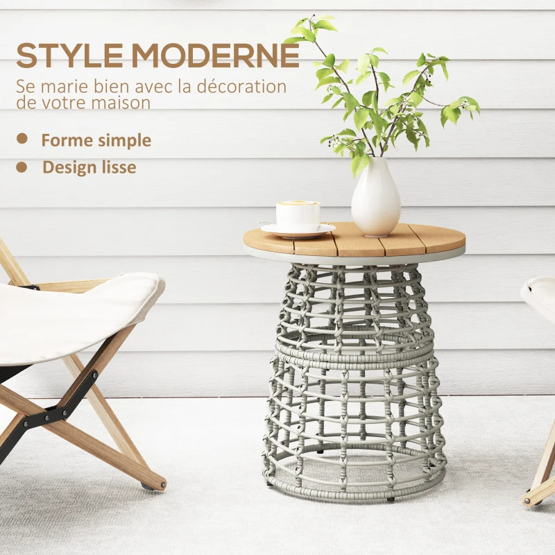 Outsunny Table basse de jardin table d'appoint extérieur ronde en résine aspect rotin acier et plateau composite Ø45 x 50 cm gris