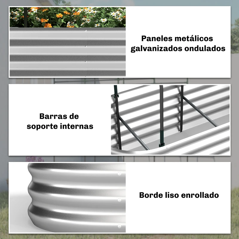 Outsunny Jardinera Exterior Grande conCubierta de Invernadero y Malla Base Abierta para Patio Terraza 200x60x103 cm Plateado