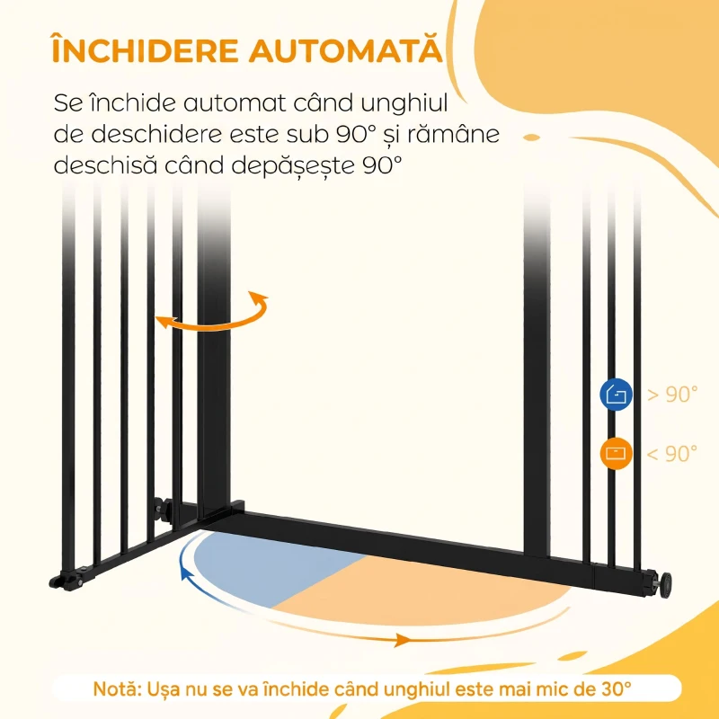 PawHut Barieră pentru Câini cu 2 Extensii și Lățime Reglabilă până la 100 cm, cu Închidere Automată, Negru