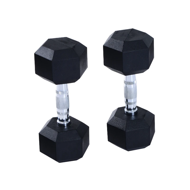 HOMCOM Rubber Dumbbell Sports Hex Weights Sets Home Gym Fitness Hexagonal Dumbbells Kit Weight Lifting Exercise (2 x 8 kg)