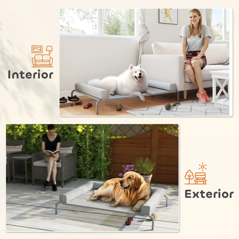 PawHut Cama Elevada para Perros Refrescante con Refuerzos Extraíbles Malla Transpirable y Marco de Acero 130x90x30 cm Gris