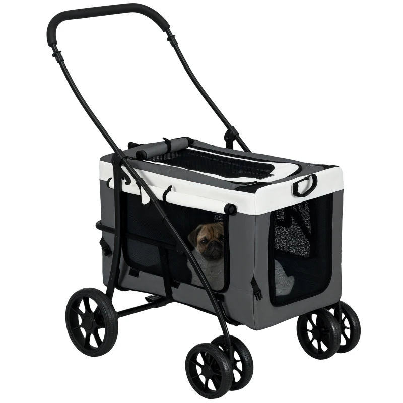 PawHut Poussette pliable animaux chien chat nacelle amovible bandoulières 4 roues 81 x 58 x 97,5 cm gris