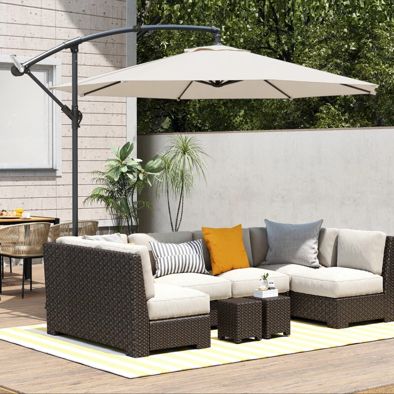 Outsunny 3 m Overhanging Cantilever Parasol, with Cross Base - Cream White