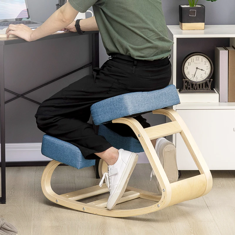 Vinsetto Kniestoel, ergonomische zittingkruk, gewatteerde kruk voor gezonde zithouding, berkenhout, 120 kg belastbaar, Blauw