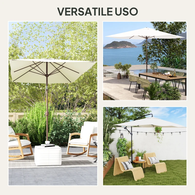 Outsunny Telo di Ricambio per Ombrellone Rettangolare 3x2 m a 6 Stecche, Poliestere Anti UV 50+, Beige