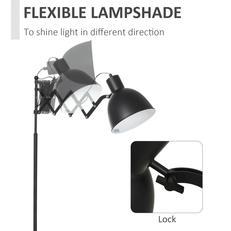 HOMCOM Lampada da Terra 140cm con Paralume Regolabile ed Estraibile, Base Rotonda, Interruttore a Pedale in Metallo Nero