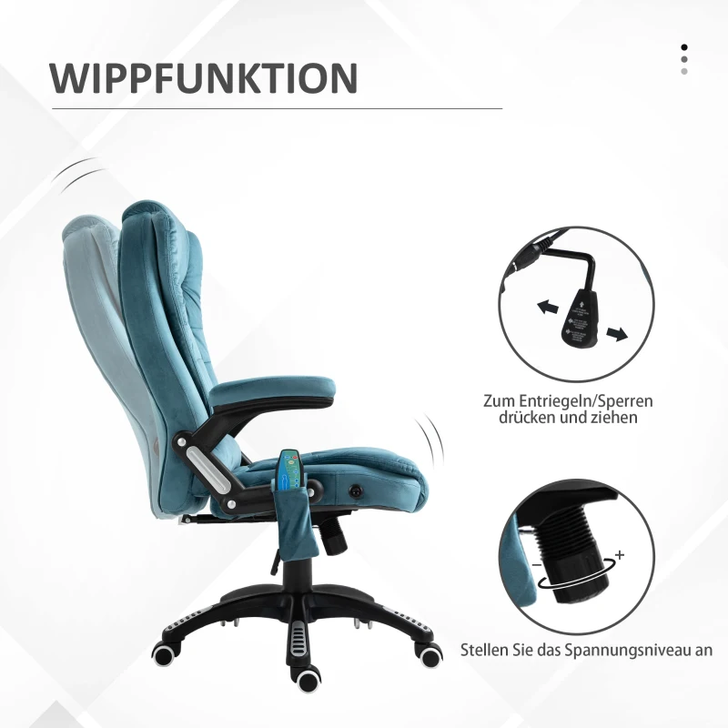 Vinsetto Ergonomische bureaustoel met massagefunctie hoogte verstelbare draaistoel gamingstoel blauw