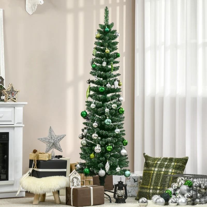 HOMCOM Albero di Natale Innevato Slim con 443 Rami, Base Rimovibile e Pieghevole, Ø48x165cm, Verde