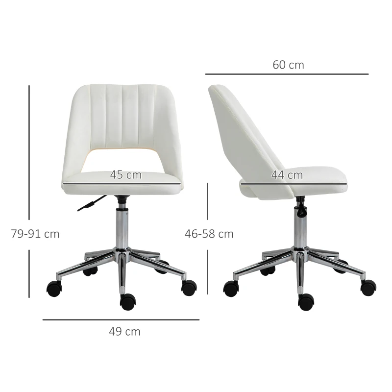 Vinsetto kantoorstoel draaistoel bureaustoel in hoogte verstelbaar 360° draaibaar schelpvorm met naadlijn design schuimstof fluweelzacht polyester beige 49 x 54 x 79-91 cm