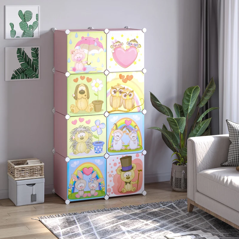 HOMCOM Mobile Scarpiera Modulare Salvaspazio, 6 Cubi 35x45x35 cm in Acciaio e PP, 74x47x144 cm, Rosa