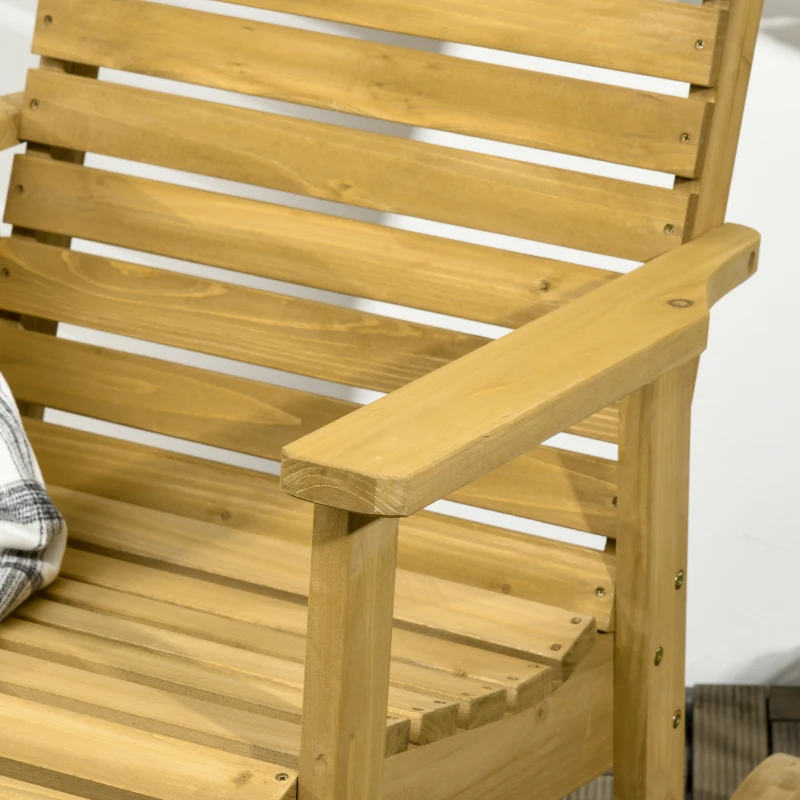 Outsunny tuinstoel, schommelfunctie, brede zitting en rugleuning, natuurlijk hout, 64 x 86 x 85 cm