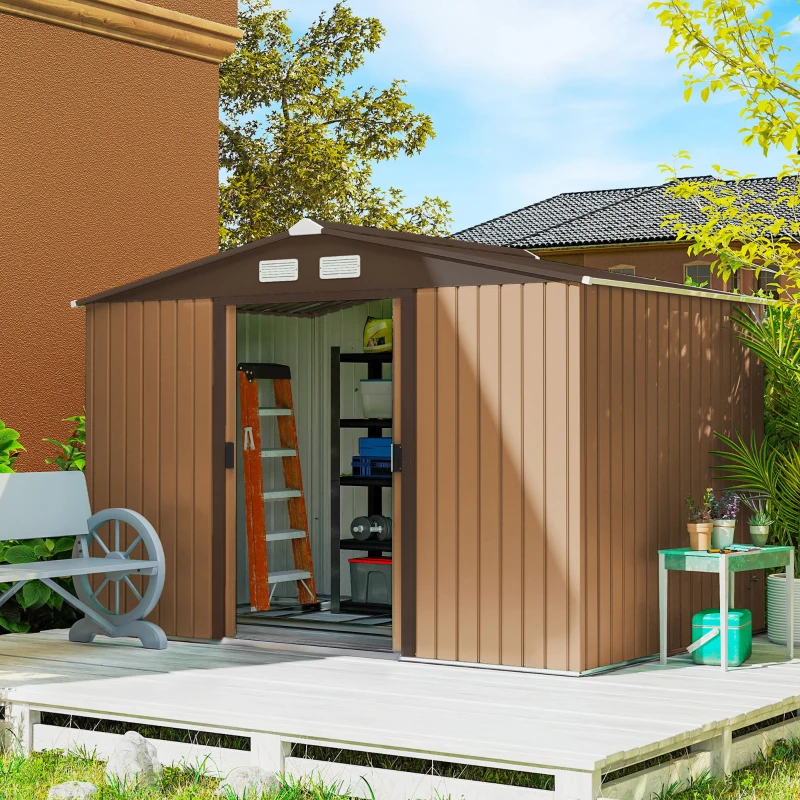 Outsunny gereedschapsschuur met fundering gereedschapsschuur tuinschuur tuinschuur metaal geel 277 x 195 x 192 cm