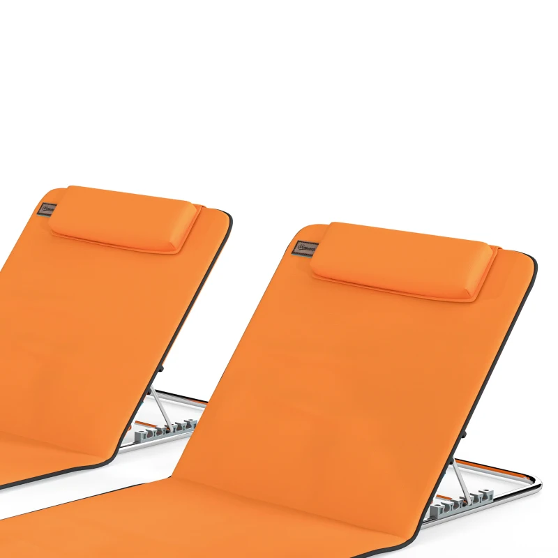 Outsunny Set of Two Metal Frame Beach Chairs, with Reclining Backs - Orange