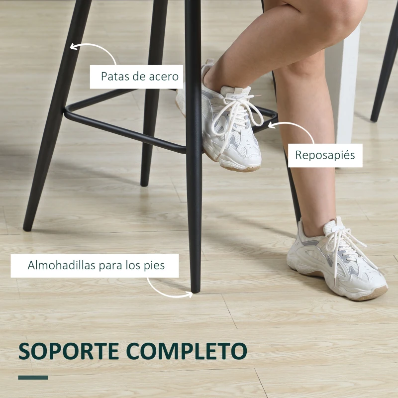 HOMCOM Juego de 2 Taburetes Altos de Cocina Taburetes de Bar Tapizados en Terciopelo con Reposapiés y Respaldo Verde