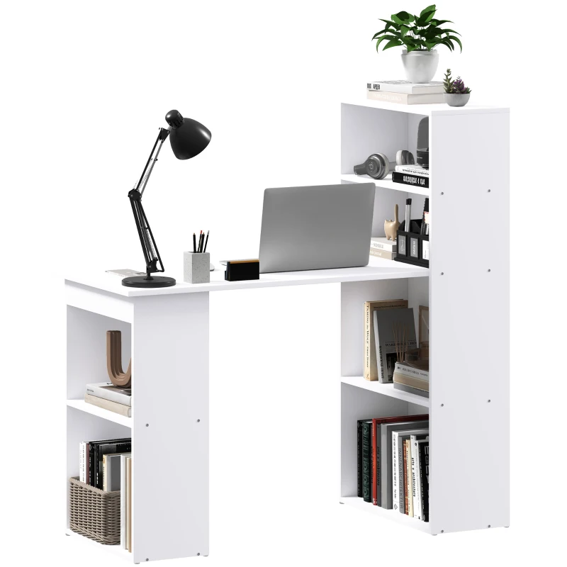 HOMCOM Bureau Kantoorbureau Computertafel, 2 planken, 5 legplanken, 120 cm x 55 cm x 120 cm, Wit