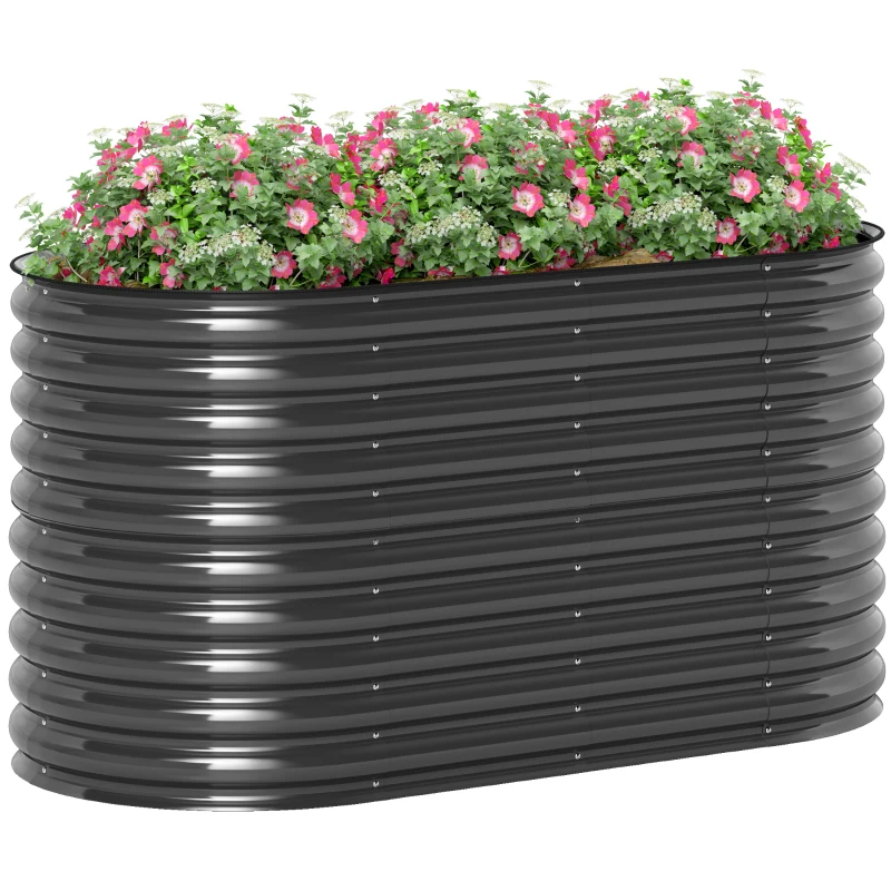 Outsunny Plantenbak, metalen bloembak met veiligheidsrand en handschoenen, open bodem, 160B x 80T x 80H cm, donkergrijs