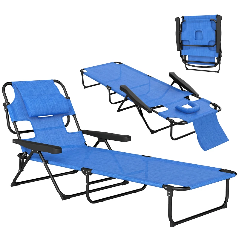Outsunny Tuinligstoel Zonneligstoelen Relaxligstoel, Opvouwbaar, Weerbestendig, 194 cm x 72 cm x 31 cm, Zwart + Donkerblauw