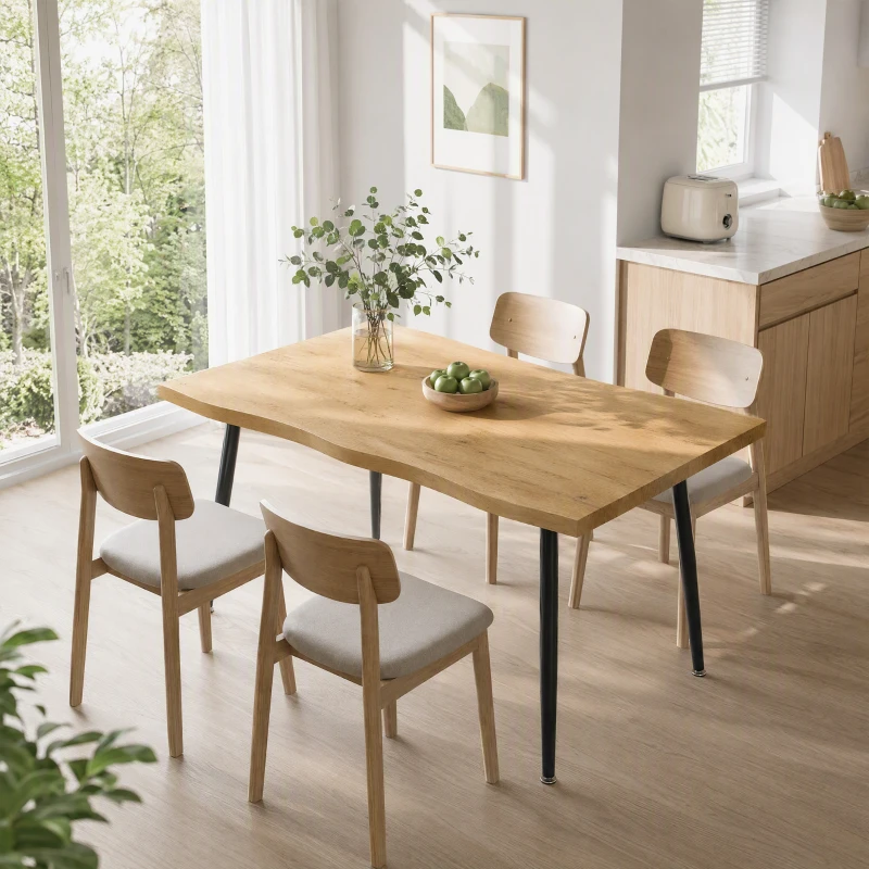 HOMCOM Eettafel voor 4 Personen, 110 cm Noordse Rechthoekige Keukentafel met Stalen Poten voor Woonkamer en Eetkamer, Eik