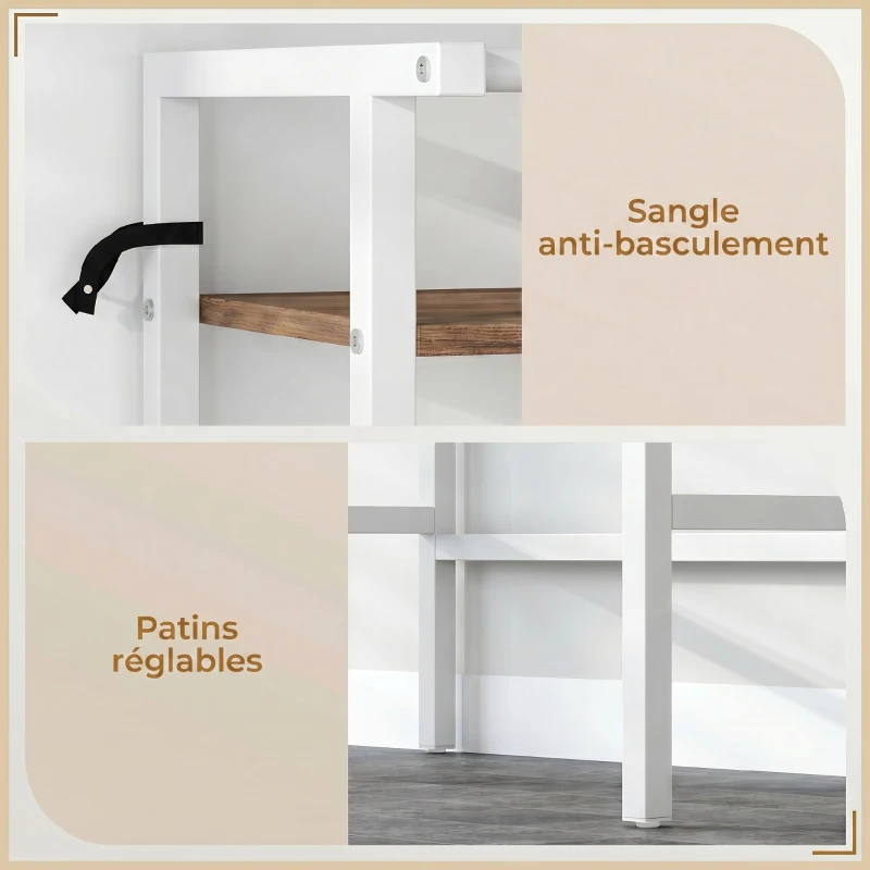 HOMCOM Étagère de Machine à Laver 3 Niveaux, Meuble pour Lave-Linge et Sèche-Linge avec Barre de Suspension, Marron et Blanc