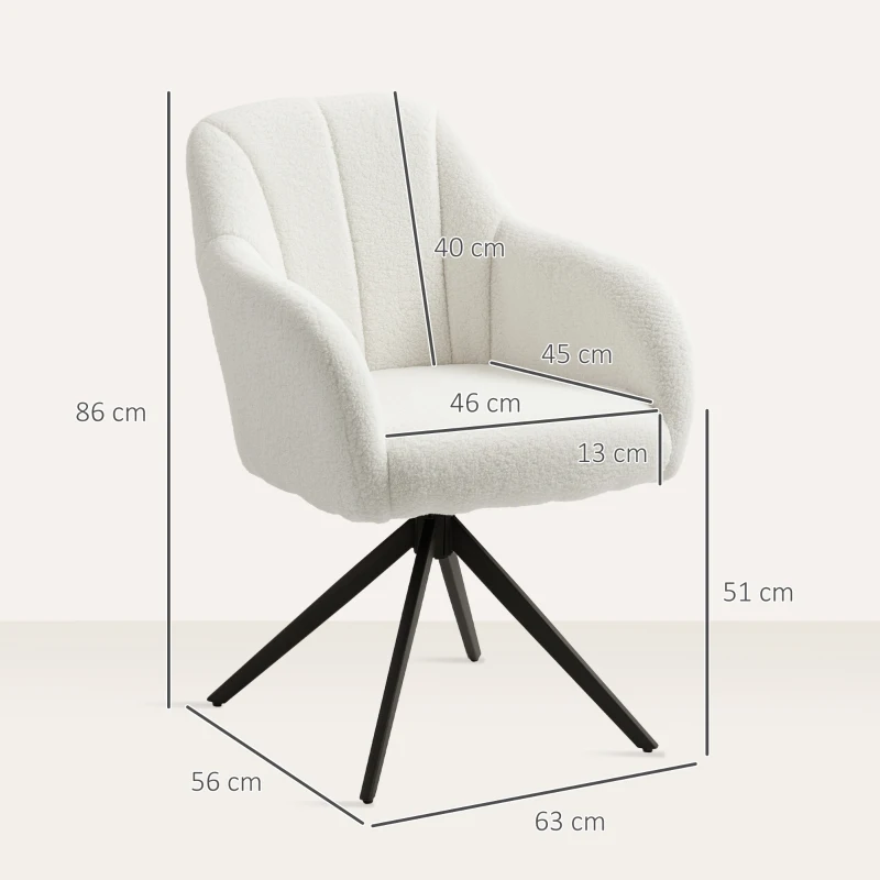 HOMCOM 360 Degree Swivel Accent Chair, Teddy Fleece Fabric Armchair, White