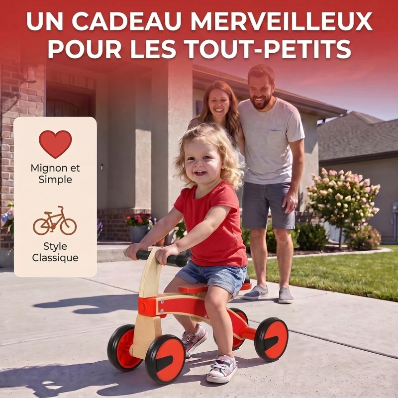 AIYAPLAY Voiture Porteur pour Enfants, Véhicule à Pousser Sans Pédales avec Roues en EVA et Dossier, 2 à 3 Ans, Rouge