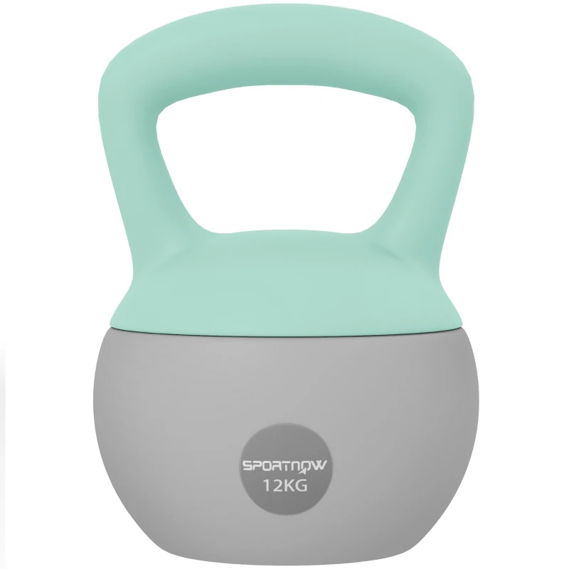 SPORTNOW Kettlebell 12 kg haltère avec poignée antidérapante pour fitness musculation cardio, 21 x 21 x 30 cm, gris et vert