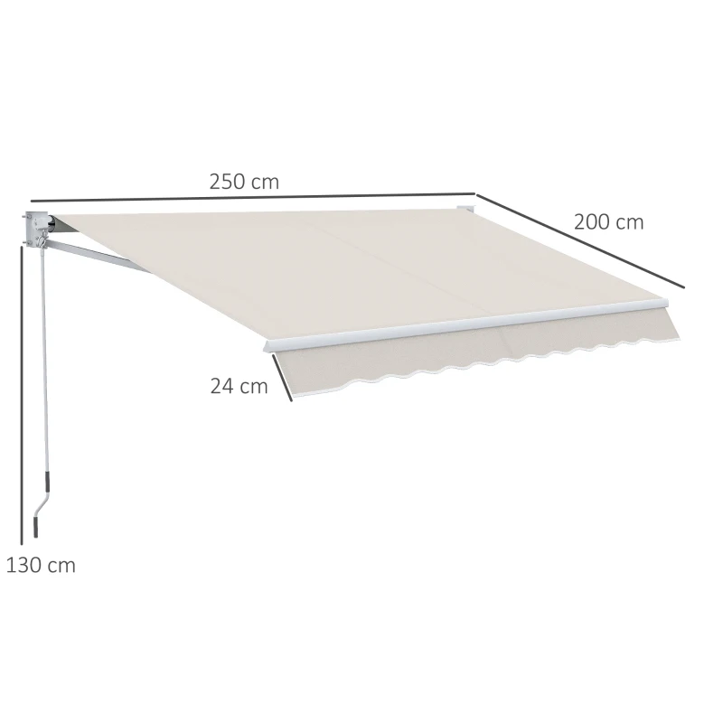 Outsunny Tenda da Sole 2x2.5 m, a Bracci ad Azionamento Manuale, in Alluminio e Poliestere, Crema
