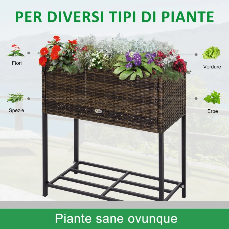 Outsunny Fioriera Effetto Vimini con Ripiano Marrone (70cm x 30cm x 70cm)