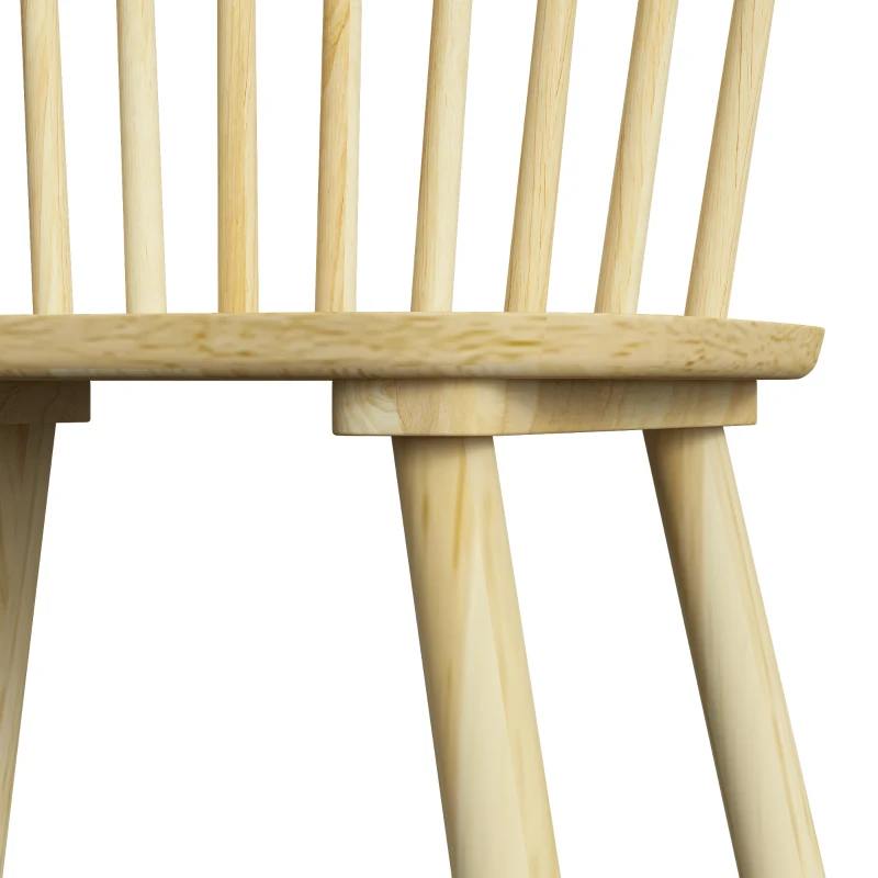 HOMCOM Lot de 2 Chaises de Salle à Manger, Chaises Cuisine en Bois d'Hévéa, Dossier Incurvé, Bords Arrondis, Bois Naturel
