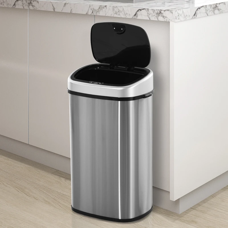 HOMCOM Cubo de Basura Apertura Automática Sensor Papelera Reciclaje para Cocina Dormitorio 58L Acero Inox