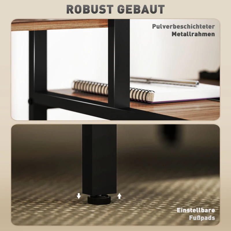 HOMCOM Computerbureau met monitorstandaard, 4-laags plank, industrieel design, bruin