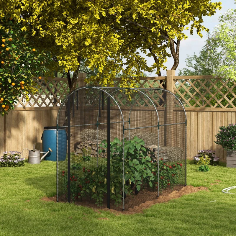 Outsunny Galvanised Steel Fruit Cage, Plant Protection Tent with Zipped Door, 1.2 x 2.4 x 1.9m, Black